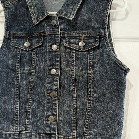 Chiqle Denim Architect Girls Dark Wash Denim Vest White Lace Back Large - Picture 7 of 14